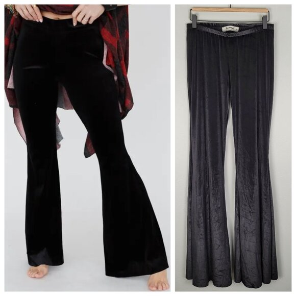 Three Bird Nest Flare Bell Bottom Velvet Pants Pull On Stretch Black Size L NWT - Picture 1 of 11